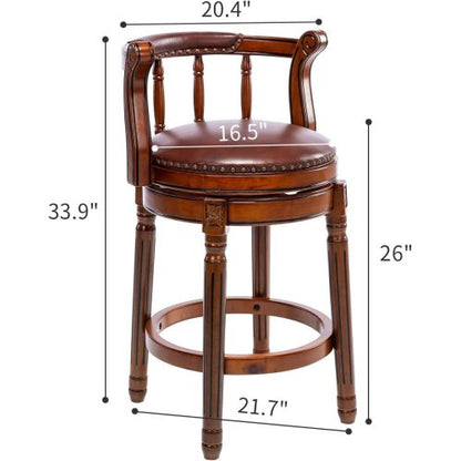 Cow top Leather Wooden Bar Stools, 360 Degree Swivel Bar Chair with Backs,Bar height Couner Height Barstools  for Home Kitchen Dining Room and Bar Room(Brown 1pc)