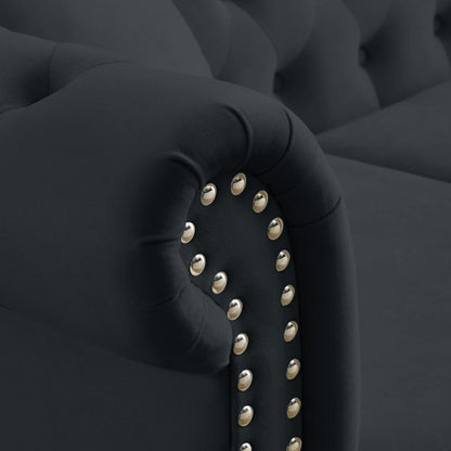 58.8-Inch Black Velvet 2-Seater Tufted Sofa Rolled Arms Nailhead Trim with 2 Pillows for Living-Room Bedroom Office