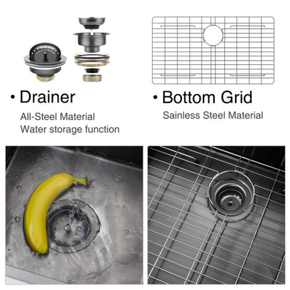 All In One 33x19Inch Undermount Gunmetal Black Double Bowl Kitchen Sink 18 Guage Stainless Steel With Faucet