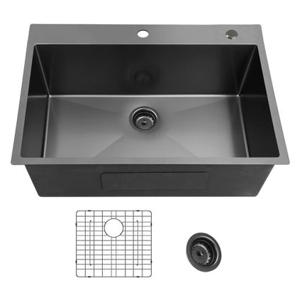 25x22inch Gunmetal Black Topmount 304 Stainless Steel 18 Gauge Kitchen Sink