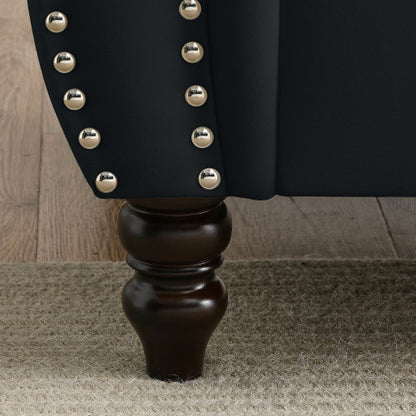 58.8-Inch Black Velvet 2-Seater Tufted Sofa Rolled Arms Nailhead Trim with 2 Pillows for Living-Room Bedroom Office