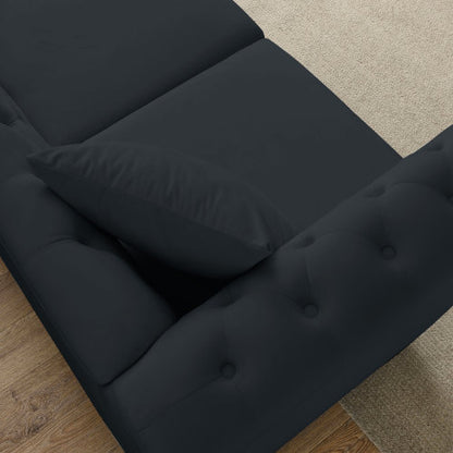 58.8-Inch Black Velvet 2-Seater Tufted Sofa Rolled Arms Nailhead Trim with 2 Pillows for Living-Room Bedroom Office