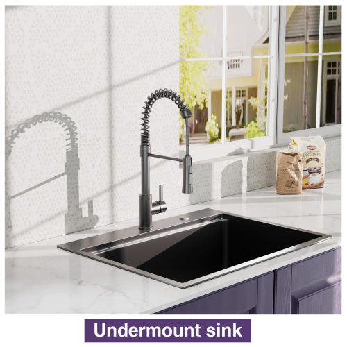 27 Inch Topmount Gunmetal Black Worksation Kitchen Sink 18 Gauge Stainless Steel Single Bowl Sink With Faucet