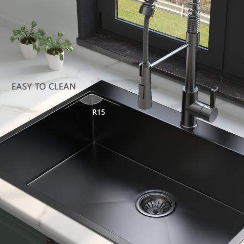 30x22 Inch Gunmetal Black Drop in Topmount 18 Gauge Stainless Steel Single Bowl Kitchen Sink with Pull Out Faucet