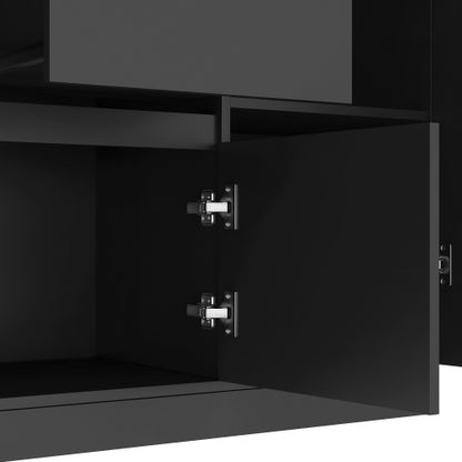 74 Inch Kitchen Pantry Cabinet with Hutch Drawers and Charging Station Black
