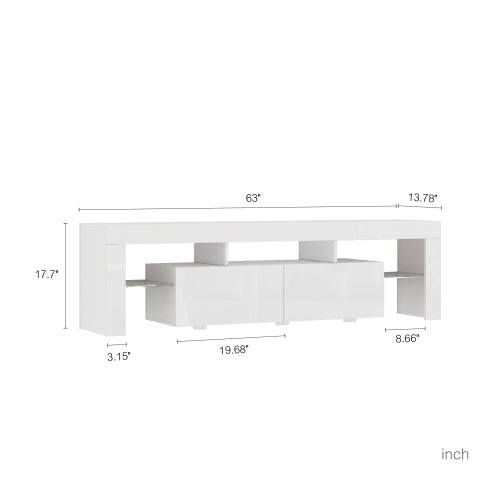 White High Gloss LED TV Console, Multi Storage Entertainment Center for TVs Up to 65 Inch