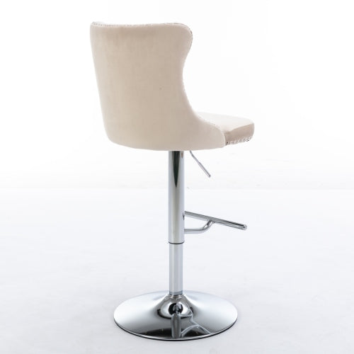 Swivel Velvet Barstools Adjusatble Seat Height from 25-33 Inch, Modern Upholstered Chrome base Bar Stools with Backs Comfortable Tufted for Home Pub and Kitchen Island,  Beige,Set of 2