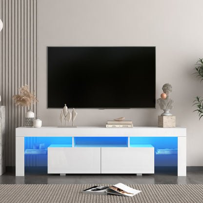 White High Gloss LED TV Console, Multi Storage Entertainment Center for TVs Up to 65 Inch