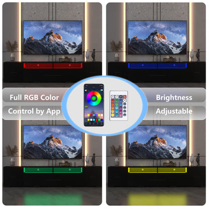80 Inch Black APP & Remote Control RGB LED TV Stand with Power Outlet & 31 Light Modes