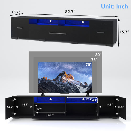 80 Inch Black APP & Remote Control RGB LED TV Stand with Power Outlet & 31 Light Modes