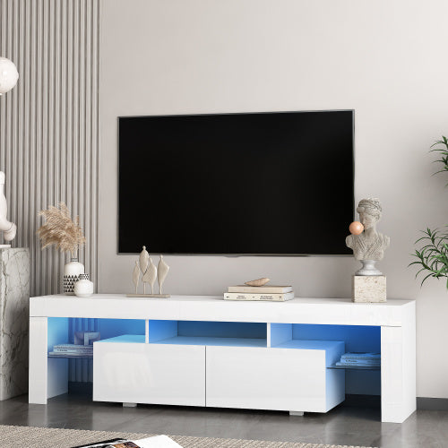White High Gloss LED TV Console, Multi Storage Entertainment Center for TVs Up to 65 Inch