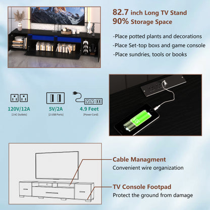 80 Inch Black APP & Remote Control RGB LED TV Stand with Power Outlet & 31 Light Modes