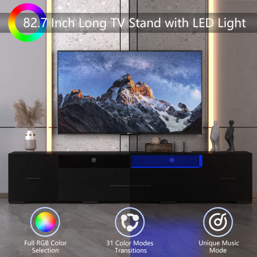 80 Inch Black APP & Remote Control RGB LED TV Stand with Power Outlet & 31 Light Modes