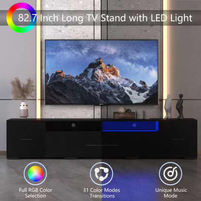 80 Inch Black APP & Remote Control RGB LED TV Stand with Power Outlet & 31 Light Modes