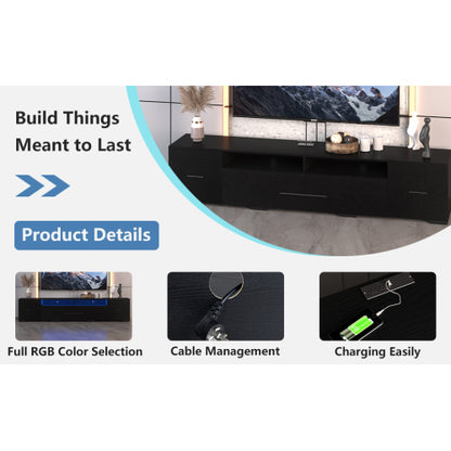 80 Inch Black APP & Remote Control RGB LED TV Stand with Power Outlet & 31 Light Modes