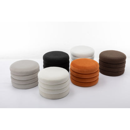 24.41 Inch Ivory Velvet Round Storage Ottoman, Reversible Tray Lid Footstool with Wooden Shelf, 54L Capacity