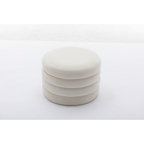 24.41 Inch Ivory Velvet Round Storage Ottoman, Reversible Tray Lid Footstool with Wooden Shelf, 54L Capacity