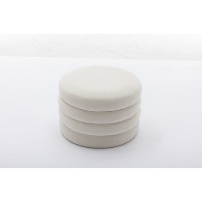 24.41 Inch Ivory Velvet Round Storage Ottoman, Reversible Tray Lid Footstool with Wooden Shelf, 54L Capacity