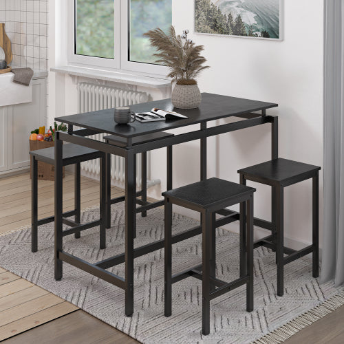 5-Piece Black Industrial Dining Set, Particleboard Table & 4 Stools
