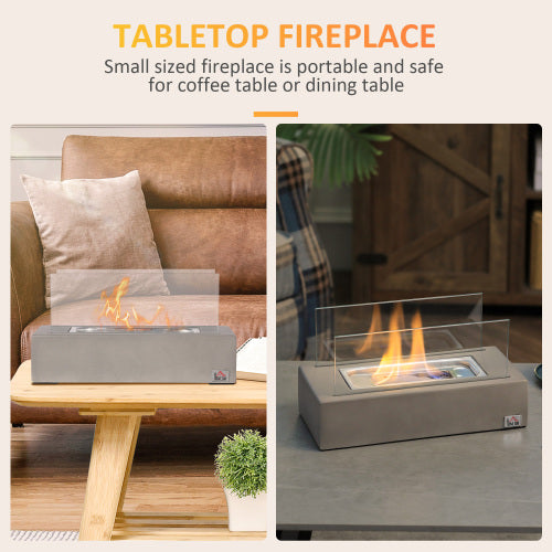 Tabletop Fireplace, 13Concrete Alcohol Fireplace with Stainless Steel Lid for Indoor and Outdoor, 0.04 Gal Max 195 Sq. Ft Light Grey
