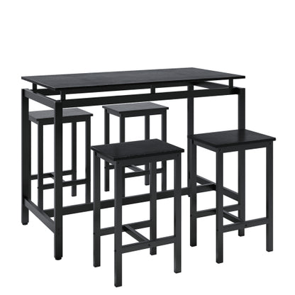 5-Piece Black Industrial Dining Set, Particleboard Table & 4 Stools