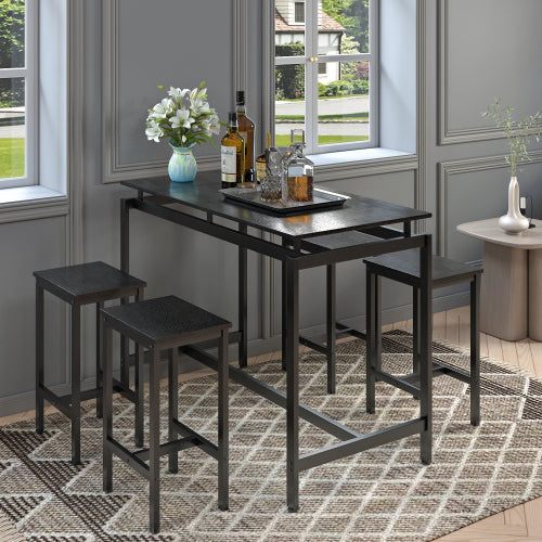 5-Piece Black Industrial Dining Set, Particleboard Table & 4 Stools