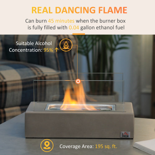 Tabletop Fireplace, 13Concrete Alcohol Fireplace with Stainless Steel Lid for Indoor and Outdoor, 0.04 Gal Max 195 Sq. Ft Light Grey