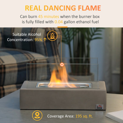 Tabletop Fireplace, 13Concrete Alcohol Fireplace with Stainless Steel Lid for Indoor and Outdoor, 0.04 Gal Max 195 Sq. Ft Light Grey