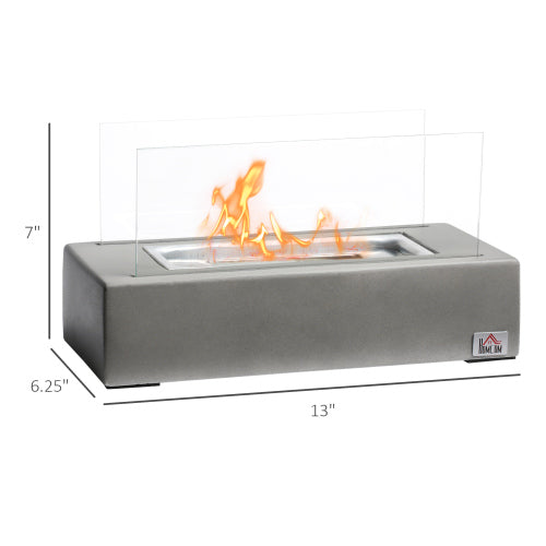 Tabletop Fireplace, 13Concrete Alcohol Fireplace with Stainless Steel Lid for Indoor and Outdoor, 0.04 Gal Max 195 Sq. Ft Light Grey