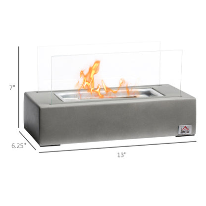Tabletop Fireplace, 13Concrete Alcohol Fireplace with Stainless Steel Lid for Indoor and Outdoor, 0.04 Gal Max 195 Sq. Ft Light Grey
