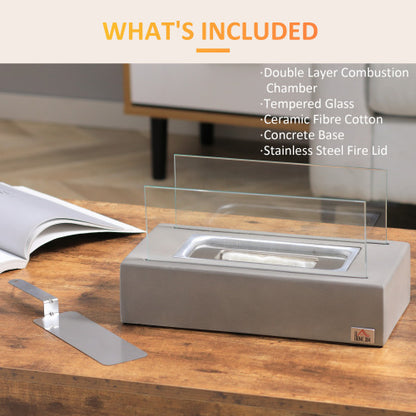 Tabletop Fireplace, 13Concrete Alcohol Fireplace with Stainless Steel Lid for Indoor and Outdoor, 0.04 Gal Max 195 Sq. Ft Light Grey