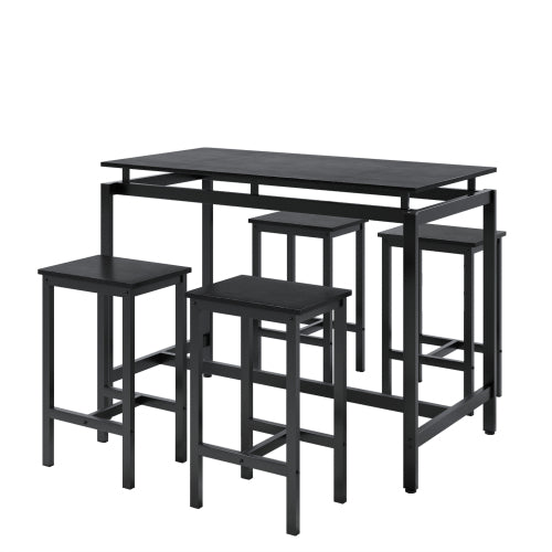 5-Piece Black Industrial Dining Set, Particleboard Table & 4 Stools