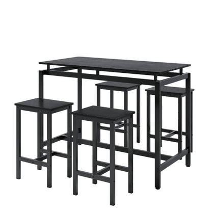 5-Piece Black Industrial Dining Set, Particleboard Table & 4 Stools