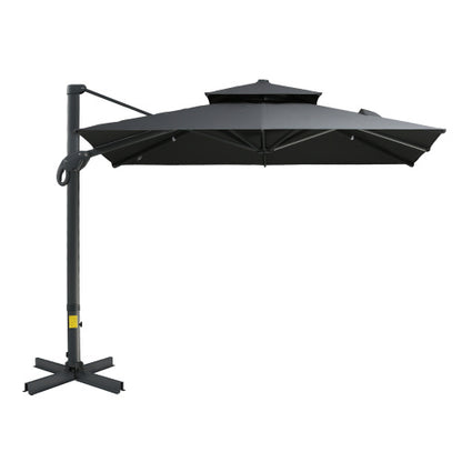 10ft Offset Patio Umbrella, Hanging Cantilever Umbrella, Square Shape, Aluminum Cross Base, Tilt, 360-Degree Rotation, Gray
