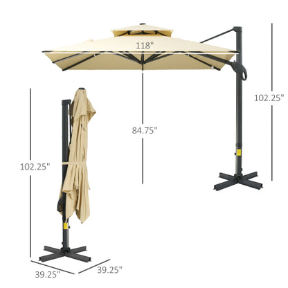 10ft Offset Patio Umbrella, Hanging Cantilever Umbrella, Square Shape, Aluminum Cross Base, Tilt, 360-Degree Rotation, Beige