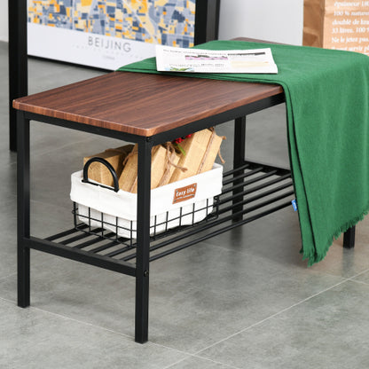 4-Piece Black & Brown Dining Set with Bench, Wooden Table, 2 Chairs & Storage Rack