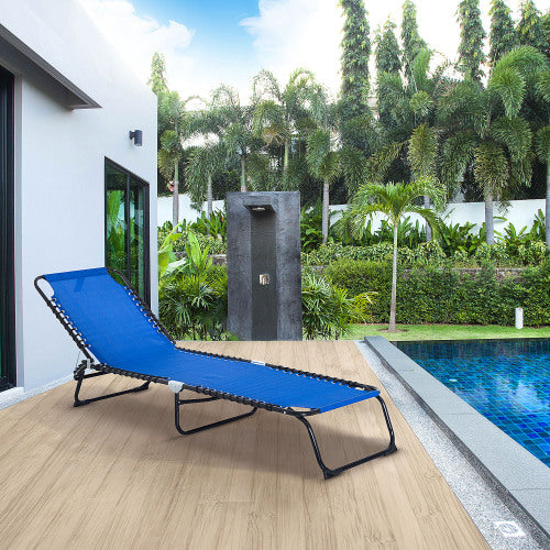 Folding Chaise Lounge Pool Chair, Patio Sun Tanning Chair, Outdoor Lounge Chair with 4-Position Reclining Back, Breathable Mesh Seat for Beach, Yard, Patio, Dark Blue