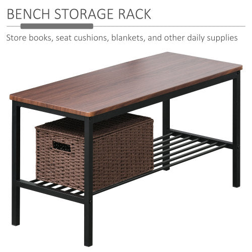 4-Piece Black & Brown Dining Set with Bench, Wooden Table, 2 Chairs & Storage Rack