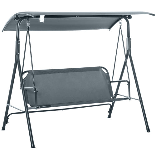 3-Person Porch Swing with Stand, Outdoor Swing for Patio Porch with Adjustable Tilt Canopy and Comfortable Swing Bench-Style Seat, Steel Frame, Gray