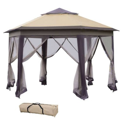 13' x 13' Pop Up Gazebo, Hexagonal Canopy Shelter with 6 Zippered Mesh Netting, Event Tent with Strong Steel Frame for Patio Backyard Garden Wedding Party