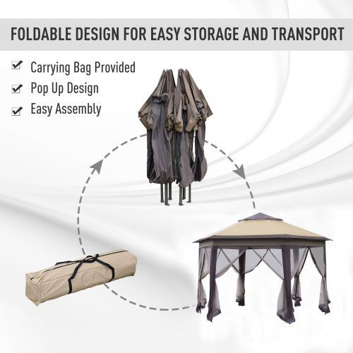 13' x 13' Pop Up Gazebo, Hexagonal Canopy Shelter with 6 Zippered Mesh Netting, Event Tent with Strong Steel Frame for Patio Backyard Garden Wedding Party