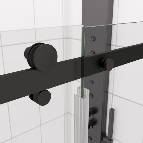 Glass shower door, sliding door, with 5/16" tempered glass and Matted Black finish 6074