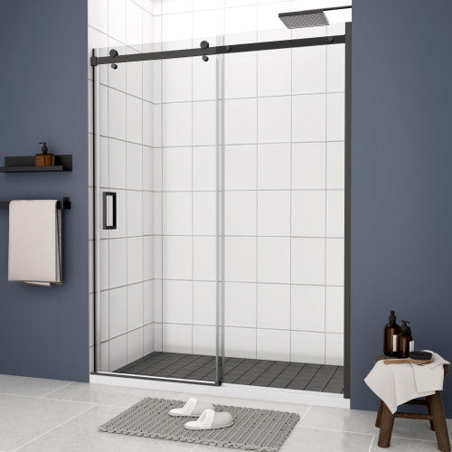 Glass shower door, sliding door, with 5/16" tempered glass and Matted Black finish 6074
