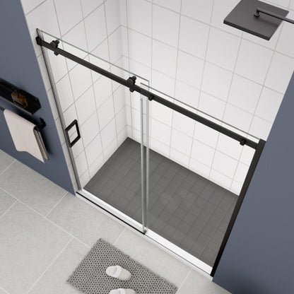 Glass shower door, sliding door, with 5/16" tempered glass and Matted Black finish 6074