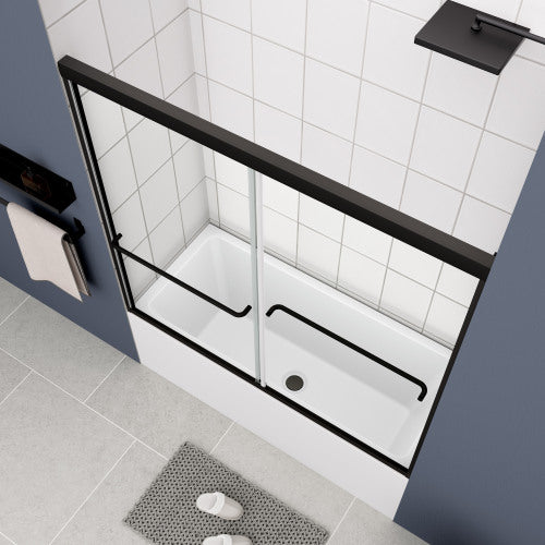 Bathtub Bypass shower door, sliding door, with 1/4" tempered glass and Matted black finish 56"-60"x58"