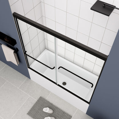 Bathtub Bypass shower door, sliding door, with 1/4" tempered glass and Matted black finish 56"-60"x58"