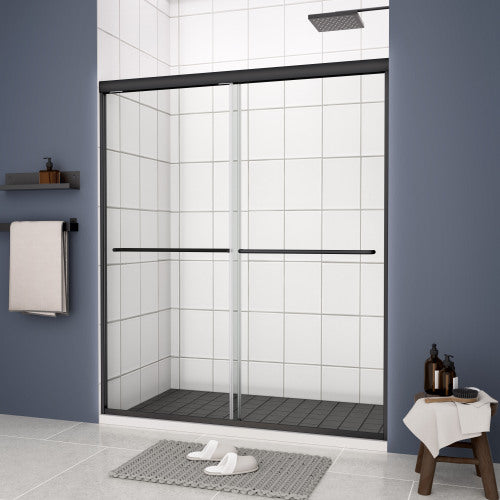 Bypass shower door, sliding door, with 1/4" tempered glass and Matted black finish 44-48"x70"