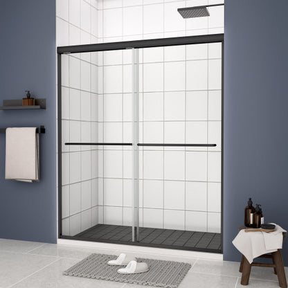 Bypass shower door, sliding door, with 1/4" tempered glass and Matted black finish 44-48"x70"