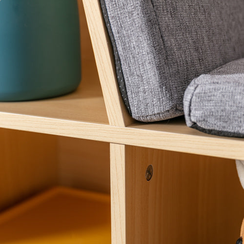 Natural 6-Cubby Kids Bookcase With Soft Cushion Reading Nook