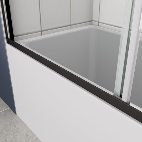 Bathtub Bypass shower door, sliding door, with 1/4" tempered glass and Matted black finish 56"-60"x58"